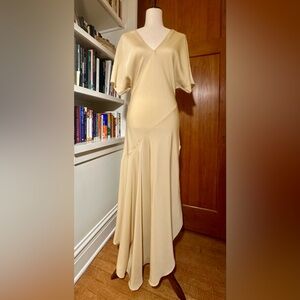 NWT Theory Champagne Cream Silk Maxi Handkerchief Dress Dolman Sleeves Medium